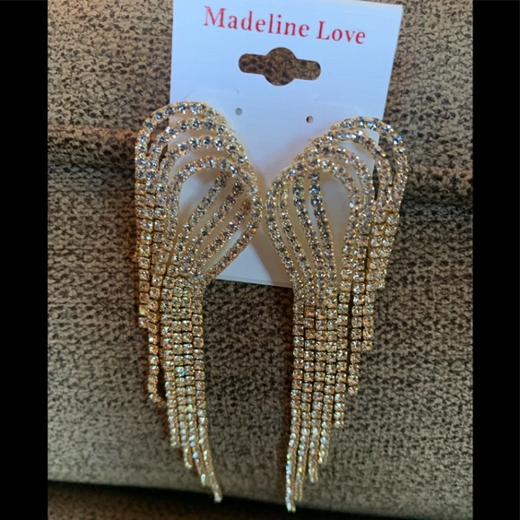 Rhinestone Fringe Earrings in Gold - Picture 2 of 3
